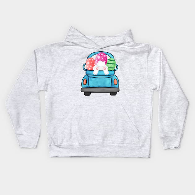 Easter Truck Bunny Eggs Kids Hoodie by lunamoonart